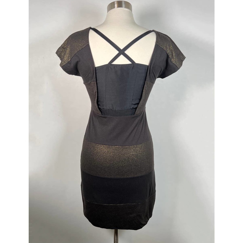Marc by Marc Jacobs Women's Bustier Dress S Black Gold Striped Button Side EUC! - Picture 3 of 9
